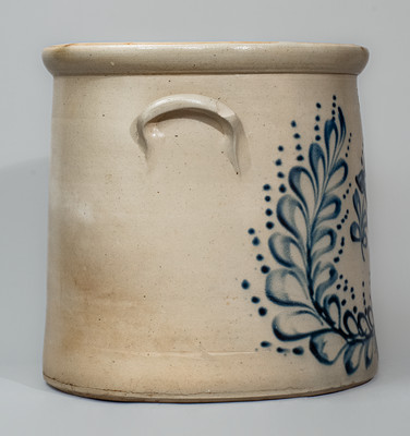 Fine Six-Gallon New York State Stoneware Crock w/ Cobalt Wreath