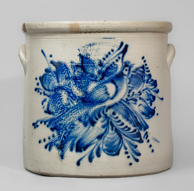 Fine Six-Gallon FORT EDWARD STONEWARE CO. (New York) Crock w/ Elaborate Double-Bird Design