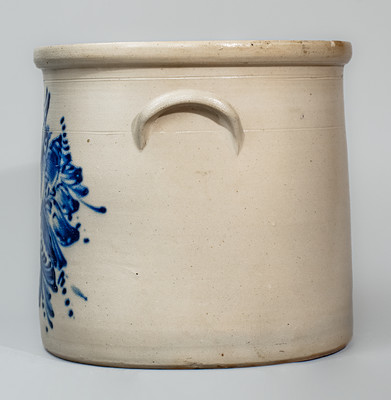 Fine Six-Gallon FORT EDWARD STONEWARE CO. (New York) Crock w/ Elaborate Double-Bird Design