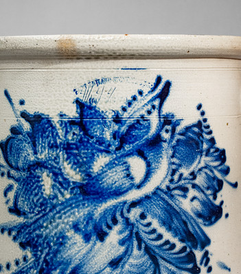 Fine Six-Gallon FORT EDWARD STONEWARE CO. (New York) Crock w/ Elaborate Double-Bird Design