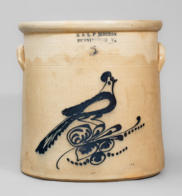 Five-Gallon E & L P NORTON / BENNINGTON VT Stoneware Bird Crock