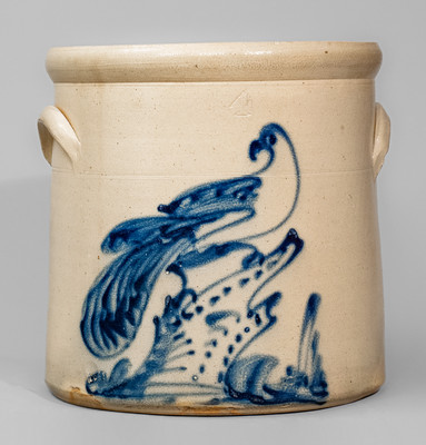 Four-Gallon attrib. Brady & Ryan, Ellenville, NY Stoneware Bird Crock