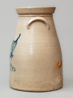 NY State Stoneware Churn w/ Cobalt Chicken Pecking Corn Decoration, c1885