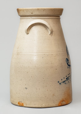 NY State Stoneware Churn w/ Cobalt Chicken Pecking Corn Decoration, c1885