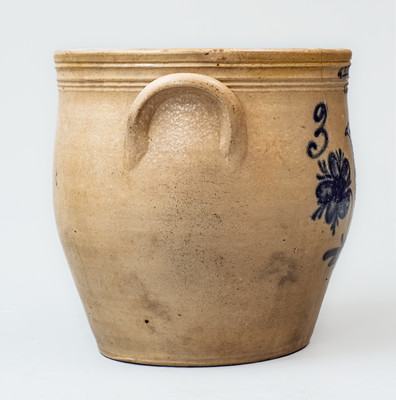 W.H. FARRAR & Co / GEDDES, N.Y. Three-Gallon Stoneware Jar w/ Cobalt Bird and Floral