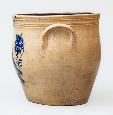 W.H. FARRAR & Co / GEDDES, N.Y. Three-Gallon Stoneware Jar w/ Cobalt Bird and Floral