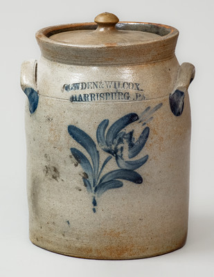 COWDEN & WILCOX / HARRISBURG, PA Lidded Stoneware Jar, c1865