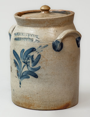 COWDEN & WILCOX / HARRISBURG, PA Lidded Stoneware Jar, c1865