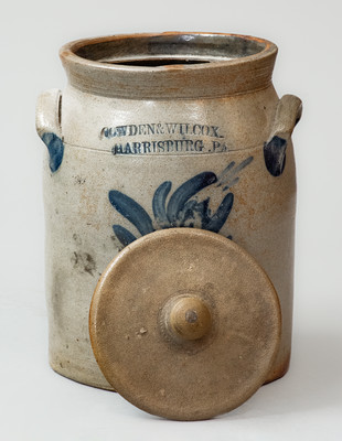 COWDEN & WILCOX / HARRISBURG, PA Lidded Stoneware Jar, c1865