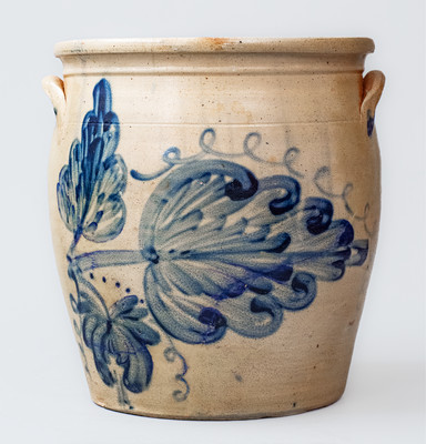 Stoneware Jar w/ Elaborate Cobalt Leaf and Floral Motif, attrib. M. & T. Miller, Newport, PA or Cowden & Wilcox