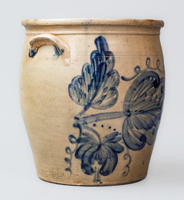 Stoneware Jar w/ Elaborate Cobalt Leaf and Floral Motif, attrib. M. & T. Miller, Newport, PA or Cowden & Wilcox