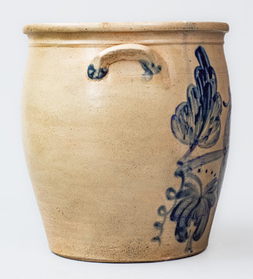 Stoneware Jar w/ Elaborate Cobalt Leaf and Floral Motif, attrib. M. & T. Miller, Newport, PA or Cowden & Wilcox
