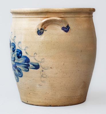Stoneware Jar w/ Elaborate Cobalt Leaf and Floral Motif, attrib. M. & T. Miller, Newport, PA or Cowden & Wilcox