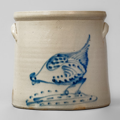 Attrib. Brady & Ryan, Ellenville, NY Stoneware Crock w/ Cobalt Chicken Pecking Corn