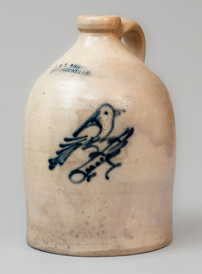 J. & E. NORTON / BENNINGTON VT One-Gallon Stoneware Bird Jug, c1855