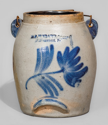 Rare D.P HOBART, Agent / Williamsport, Pa Stoneware Batter Pail w/ Cobalt Floral Decoration