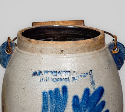 Rare D.P HOBART, Agent / Williamsport, Pa Stoneware Batter Pail w/ Cobalt Floral Decoration