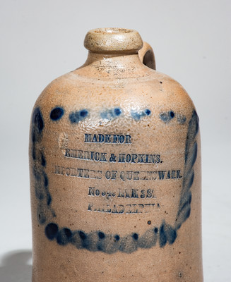 Small-Sized Philadelphia Advertising Jug, attrib. Richard C. Remmey Pottery, Philadelphia, PA
