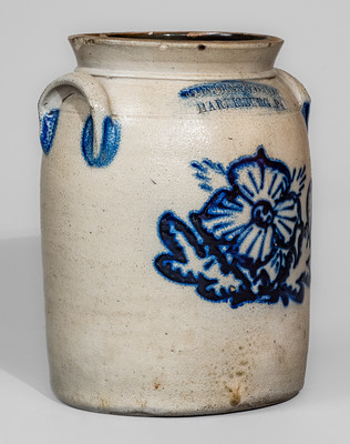Fine COWDEN & WILCOX / HARRISBURG, PA Stoneware Jar w/ Slip-Trailed Cobalt Decoration