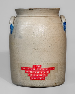 Fine COWDEN & WILCOX / HARRISBURG, PA Stoneware Jar w/ Slip-Trailed Cobalt Decoration