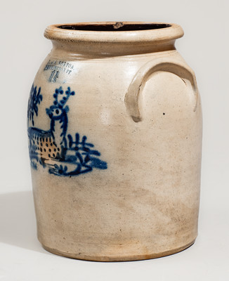 Rare J. & E. NORTON / BENNINGTON VT Stoneware Jar w/ Reclining Deer Scene