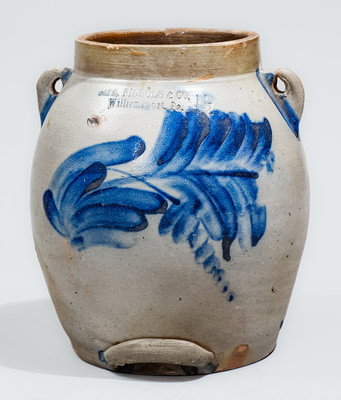 SIPE, NICHOLS & CO. / Williamsport, Pa. Stoneware Batter Pail w/ Elaborate Cobalt Floral Decoration