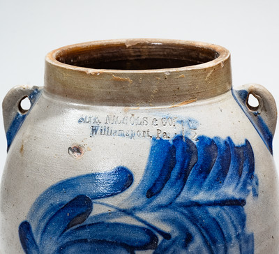 SIPE, NICHOLS & CO. / Williamsport, Pa. Stoneware Batter Pail w/ Elaborate Cobalt Floral Decoration
