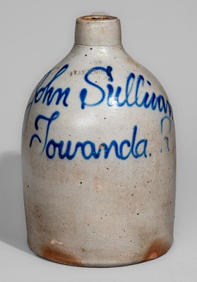 EVAN R. JONES / PITTSTON PA Stoneware Jug w/ Towanda, PA Advertising