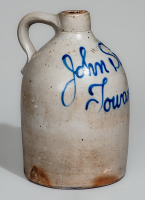 EVAN R. JONES / PITTSTON PA Stoneware Jug w/ Towanda, PA Advertising