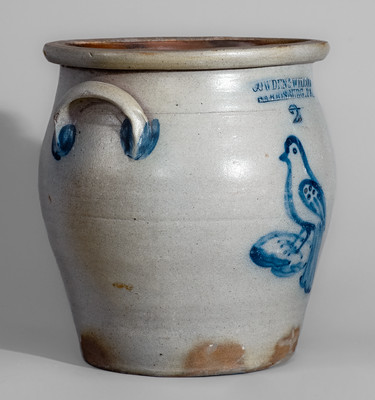 COWDEN & WILCOX / HARRISBURG, PA Two-Gallon Stoneware Jar w/ Cobalt Bird Decoration