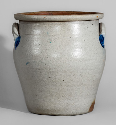 COWDEN & WILCOX / HARRISBURG, PA Two-Gallon Stoneware Jar w/ Cobalt Bird Decoration