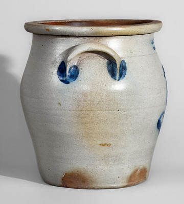 COWDEN & WILCOX / HARRISBURG, PA Two-Gallon Stoneware Jar w/ Cobalt Bird Decoration