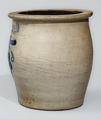 COWDEN & WILCOX / HARRISBURG, PA One-and-a-Half-Gallon Stoneware Jar w/ Cobalt Grapes Decoration