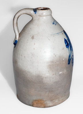 Rare COWDEN & WILCOX / HARRISBURG, PA Three-Gallon Stoneware Jug w/ Acorns-in-Branch Decoration