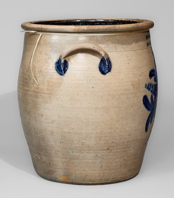 COWDEN & WILCOX / HARRISBURG, PA Five-Gallon Stoneware Jar w/ Elaborate Cobalt Floral Decoration