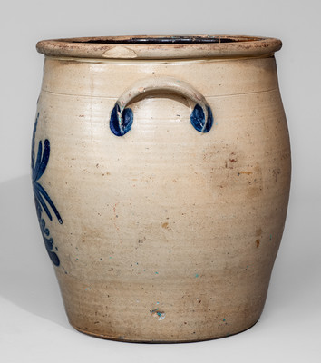 COWDEN & WILCOX / HARRISBURG, PA Five-Gallon Stoneware Jar w/ Elaborate Cobalt Floral Decoration
