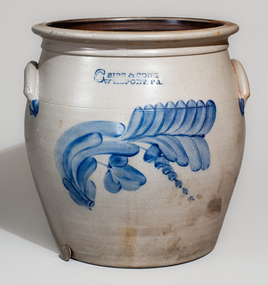 SIPE & SONS, / WILLIAMSPORT, PA Six-Gallon Stoneware Jar , circa 1885