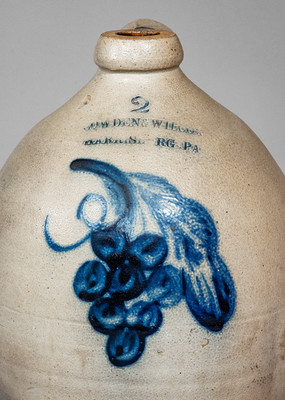 COWDEN & WILCOX / HARRISBURG, PA Two-Gallon Stoneware Jug w/ Cobalt Grapes Decoration