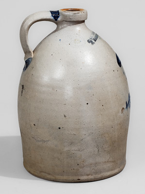 Fine COWDEN & WILCOX / HARRISBURG, PA Stoneware Jug w/ Cobalt Man-in-the-Moon Decoration