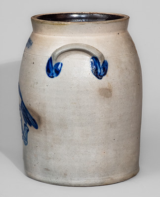 Rare COWDEN & WILCOX / HARRISBURG, PA Two-Gallon Stoneware Jar w/ Cobalt Bird-on-Stump