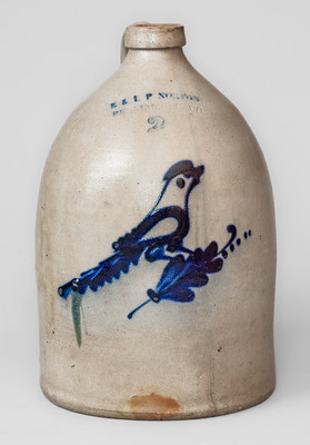 E & L P NORTON / BENNINGTON VT Two-Gallon Stoneware Bird Jug, c1870