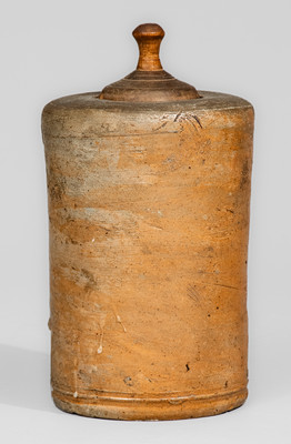 Salt-Glazed Stoneware Oyster w/ Wooden Lid, probably Thomas Commeraw, Manhattan, NY, early 19th century