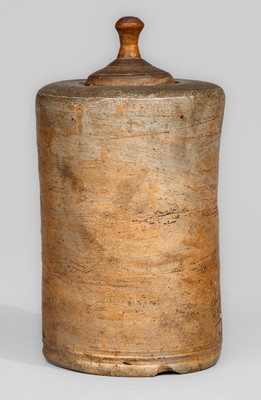 Salt-Glazed Stoneware Oyster w/ Wooden Lid, probably Thomas Commeraw, Manhattan, NY, early 19th century