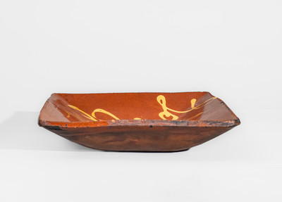 Exceedingly Rare Norwalk, CT Redware Loaf Dish: "Lafayette & Jackson"