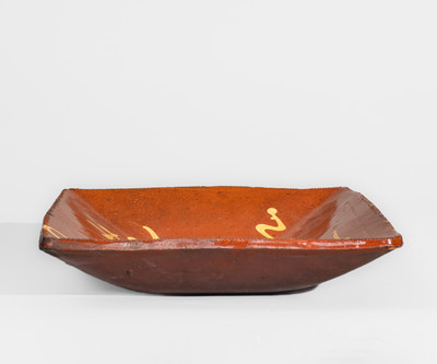 Exceedingly Rare Norwalk, CT Redware Loaf Dish: "Lafayette & Jackson"