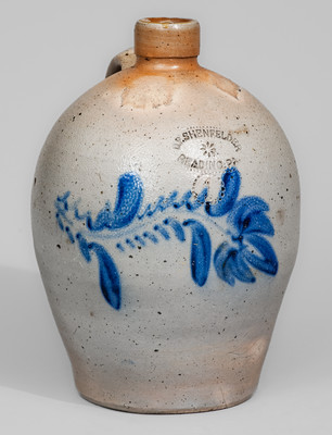 D.P. SHENFELDER / READING, PA Stoneware Jug w/ Cobalt Floral Decoration