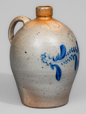 D.P. SHENFELDER / READING, PA Stoneware Jug w/ Cobalt Floral Decoration