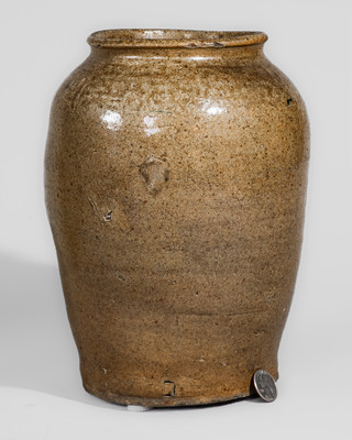 Alkaline-Glazed Stoneware Jar Inscribed "C," attrib. Pottersville Stoneware Manufactory, Edgefield District, SC