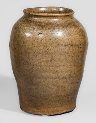 Alkaline-Glazed Stoneware Jar Inscribed "C," attrib. Pottersville Stoneware Manufactory, Edgefield District, SC