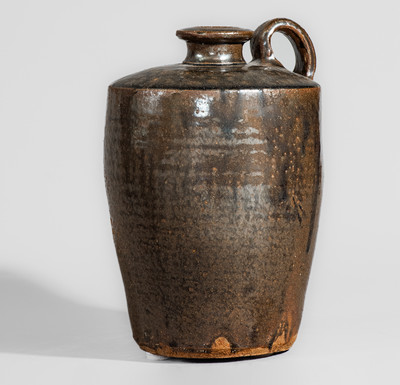 Miles Mill Pottery, Edgefield District, SC Alkaline-Glazed Stoneware Jug, c1870
